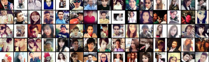 A grid of selfies from Bangkok that are arranged by head tilt.